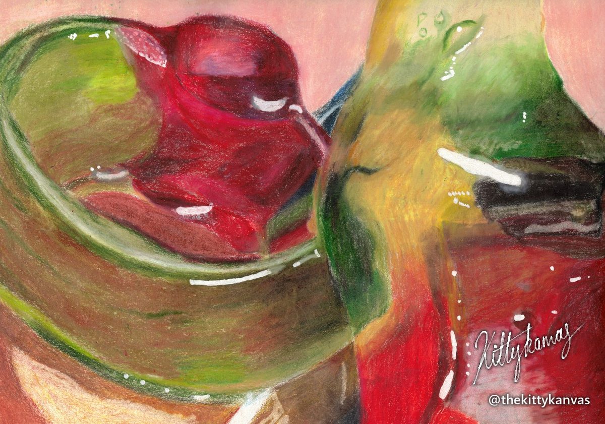 Sweet treat: a glossy red and green sweet, drawn close up